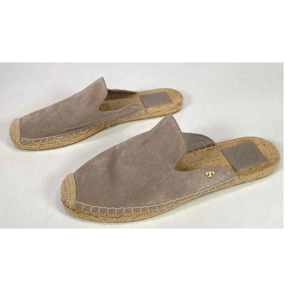 Tory Burch Suede Size 6.5 Women's Gray Tan Euro Summer Mule Flats